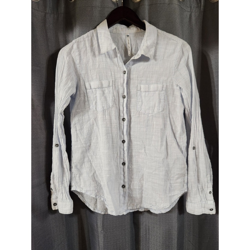 KUHL Blue White Cotton Gauze Long Sleeve Button Down Shirt Womens Small Outdoors